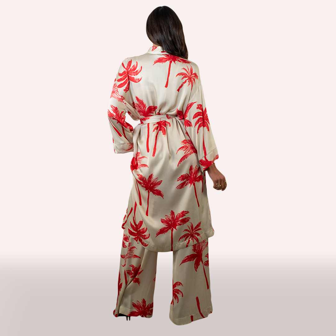 Coordinato Icona beige con stampa a fiori kimono
