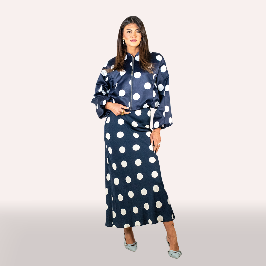 Bomber Imperial blu con pois bianchi