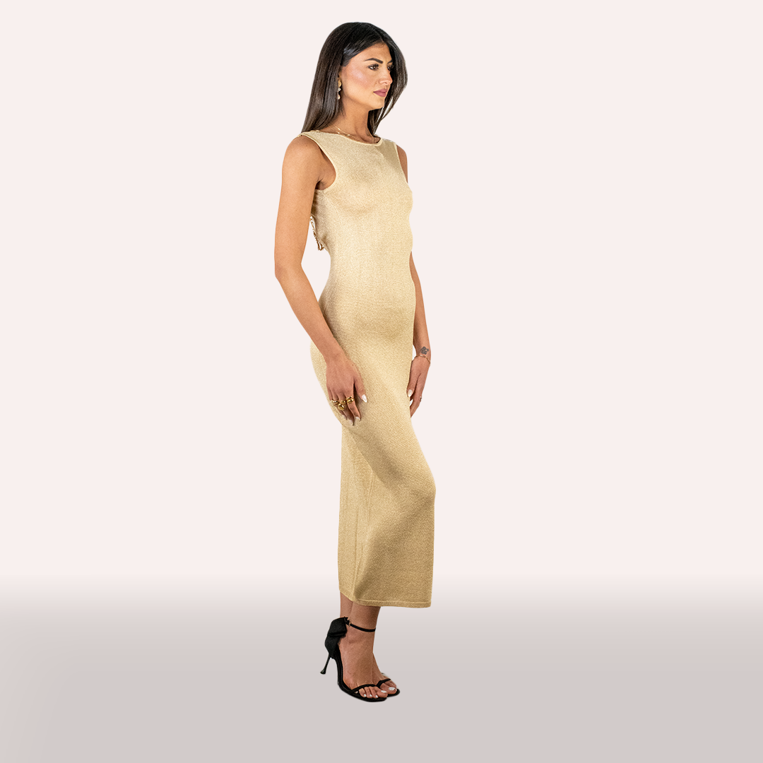 Abito GAELLE oro in maglia lurex