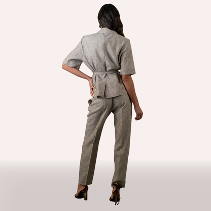 Tailleur Kaos tortora melange in lino