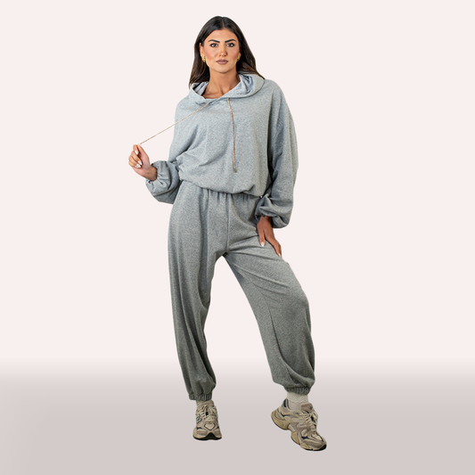 Coordinato Imperial grigio melange con strass