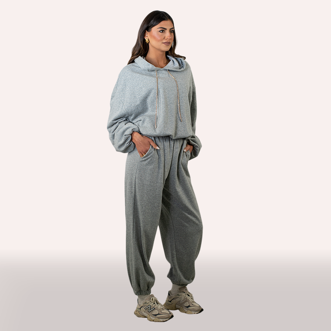 Coordinato Imperial grigio melange con strass