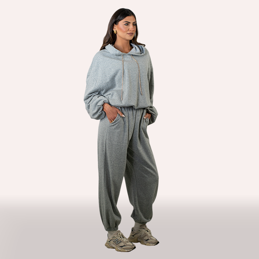 Coordinato Imperial grigio melange con strass