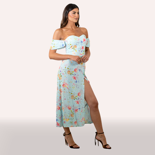 Abito Mar de Margaritas acqua con stapa fiori