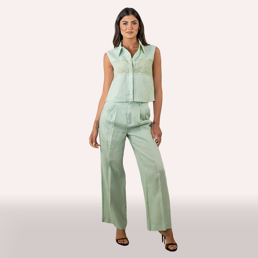 Coordinato Isabelle Blanche verde acqua in lino