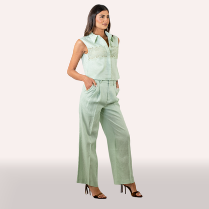 Coordinato Isabelle Blanche verde acqua in lino