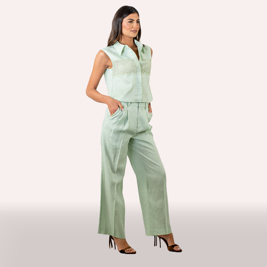 Coordinato Isabelle Blanche verde acqua in lino