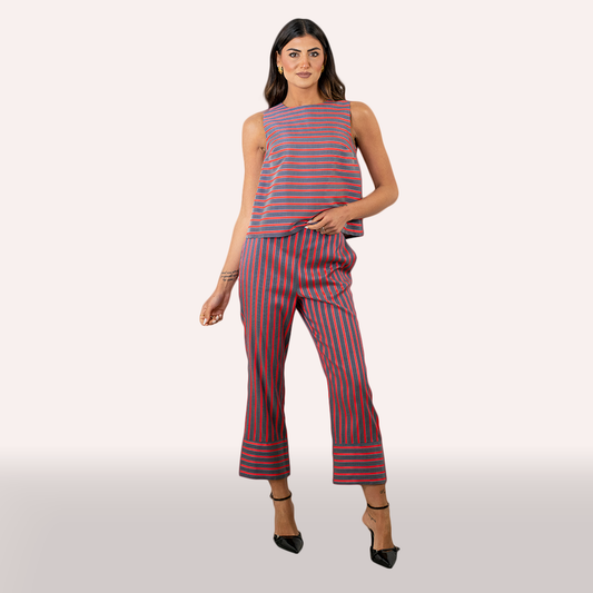Coordinato Merci rosso e grigio a righe