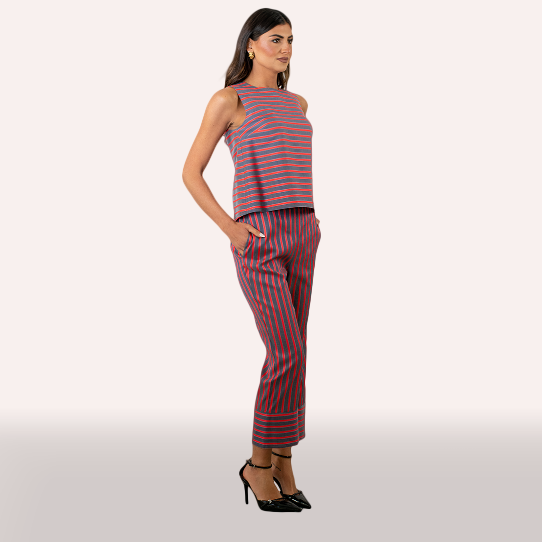 Coordinato Merci rosso e grigio a righe