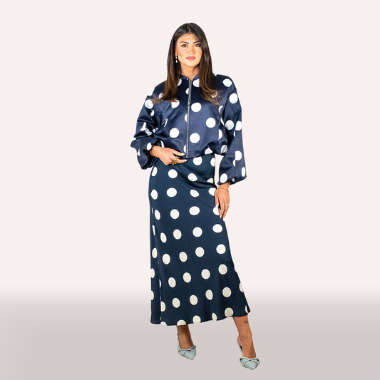 Bomber Imperial blu con pois bianchi