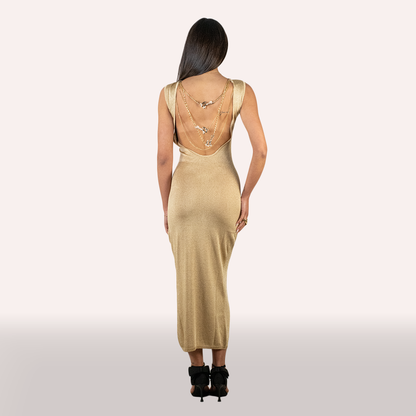 Abito GAELLE oro in maglia lurex