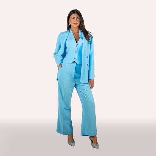 Tailleur Merci azzurro in lino