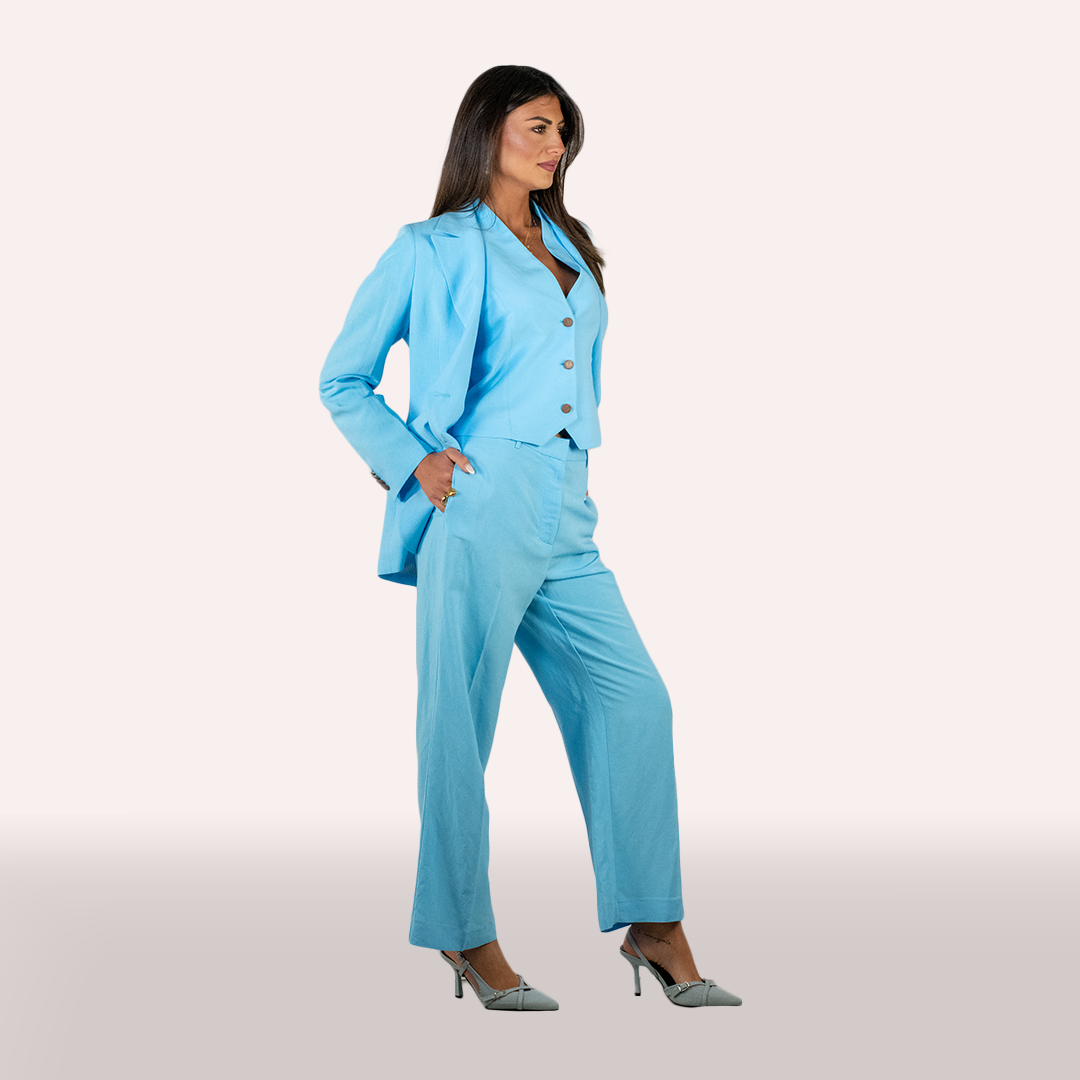 Tailleur Merci azzurro in lino