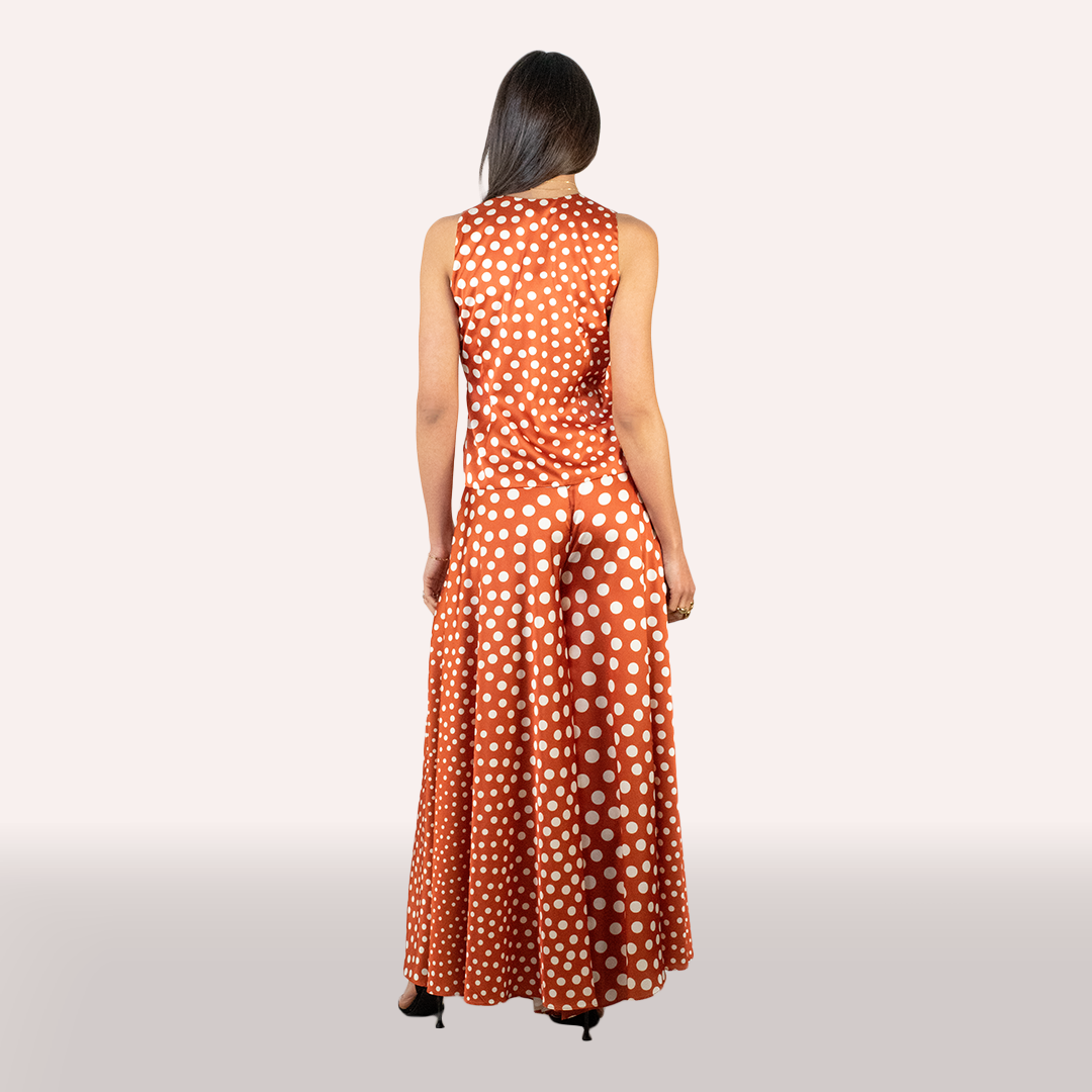 Coordinato Hanita arancio terracotta con pois bianchi