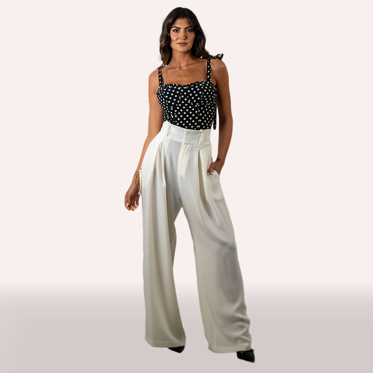 Top Mar de Margaritas nero con pois bianchi